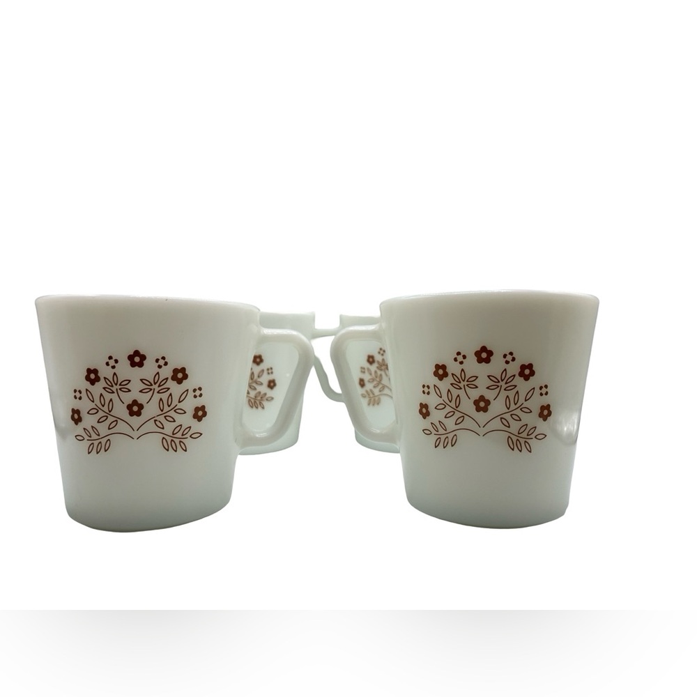 Vtg 4 Pyrex Milk Glass Coffee Cup Mug Summer Impressions Floral Ginger Cottage